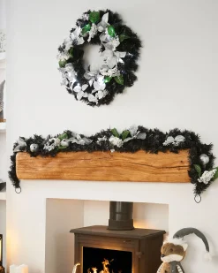 Pre-Decorated Garland, Black/Silver, 6 Ft