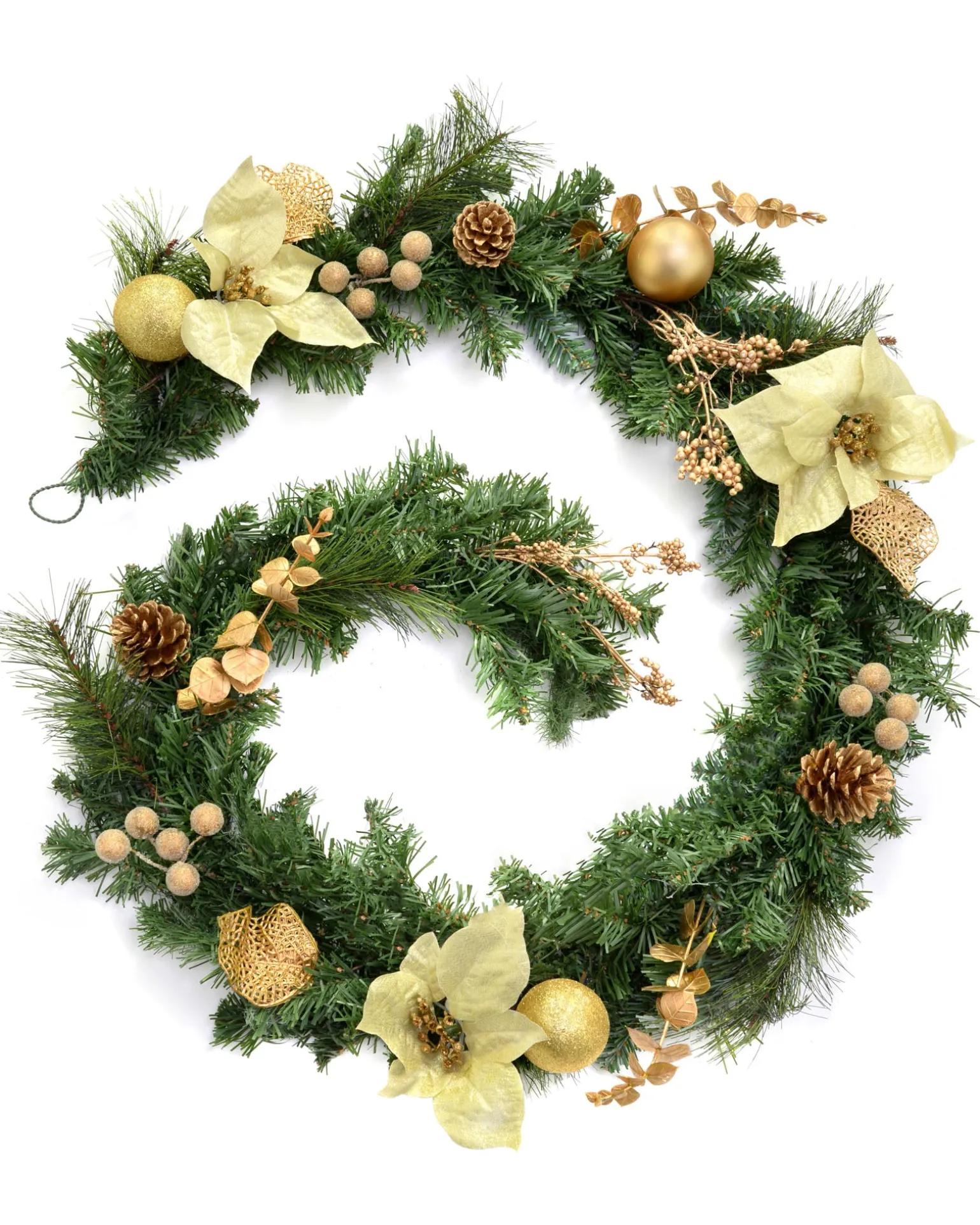 Pre-Decorated Garland, Cream/Gold, 6 Ft