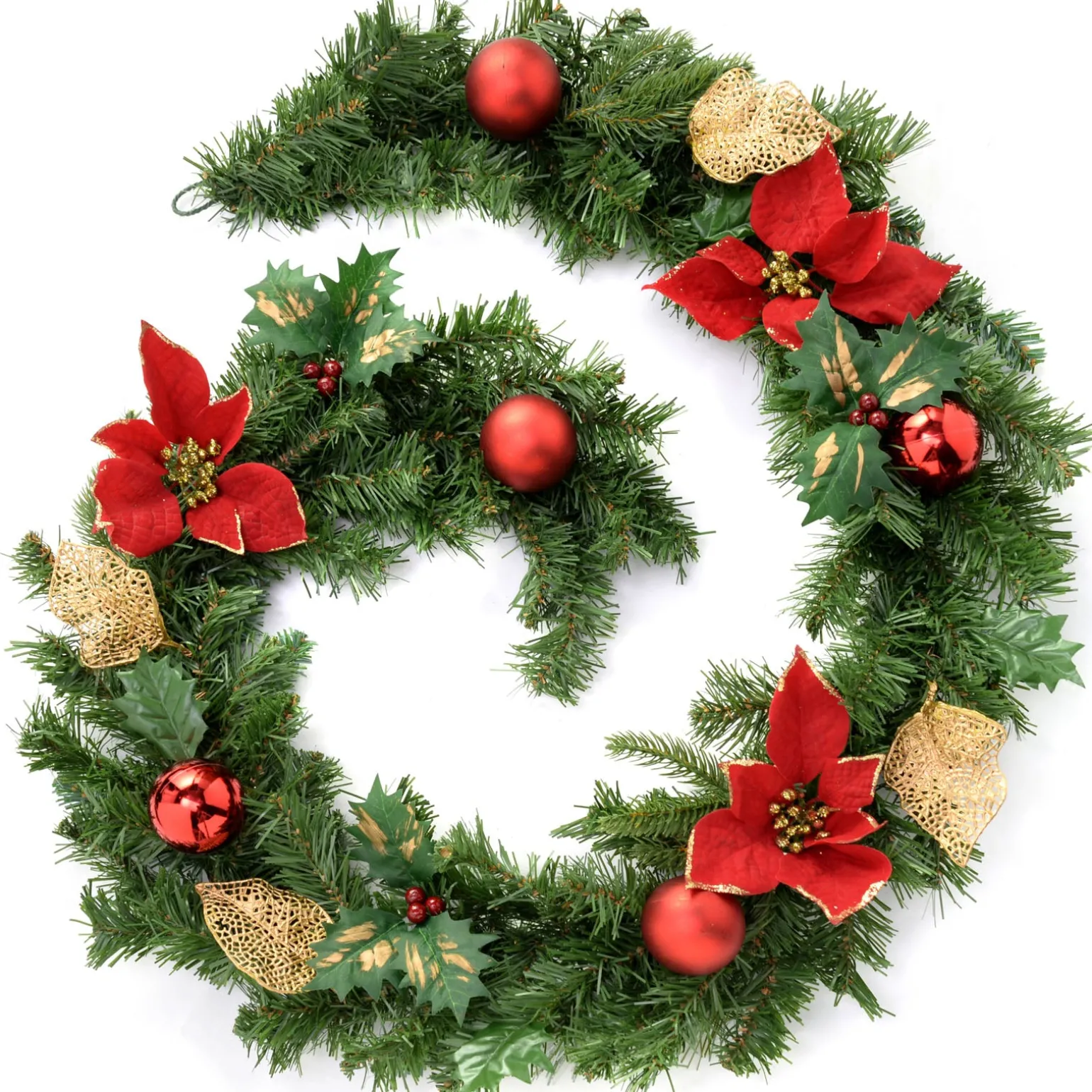 Pre-Decorated Garland, Red/Gold, 6 Ft