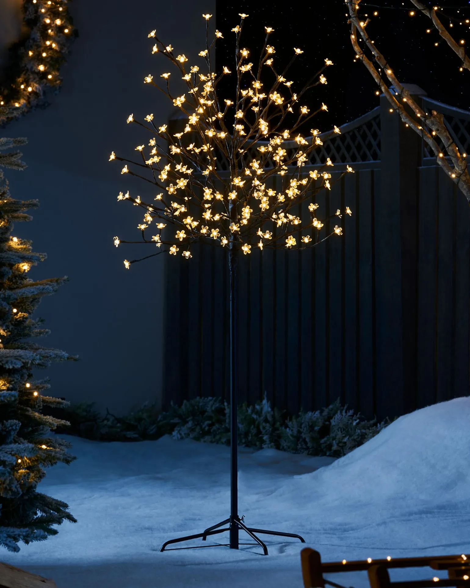 Pre-Lit 200 LED Cherry Blossom Twig Tree, White, 5 Ft
