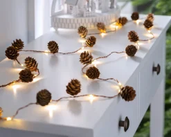 Pre-Lit 20 LED Pinecone Light String Garland, 6 Ft
