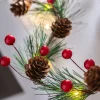 Pre-Lit 20 LED Pinecones & Berries Light String Garland, 6 Ft