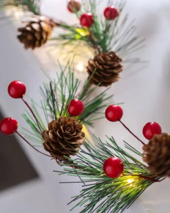 Pre-Lit 20 LED Pinecones & Berries Light String Garland, 6 Ft