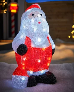 Pre-Lit Acrylic Santa With Lantern, 35 Cm