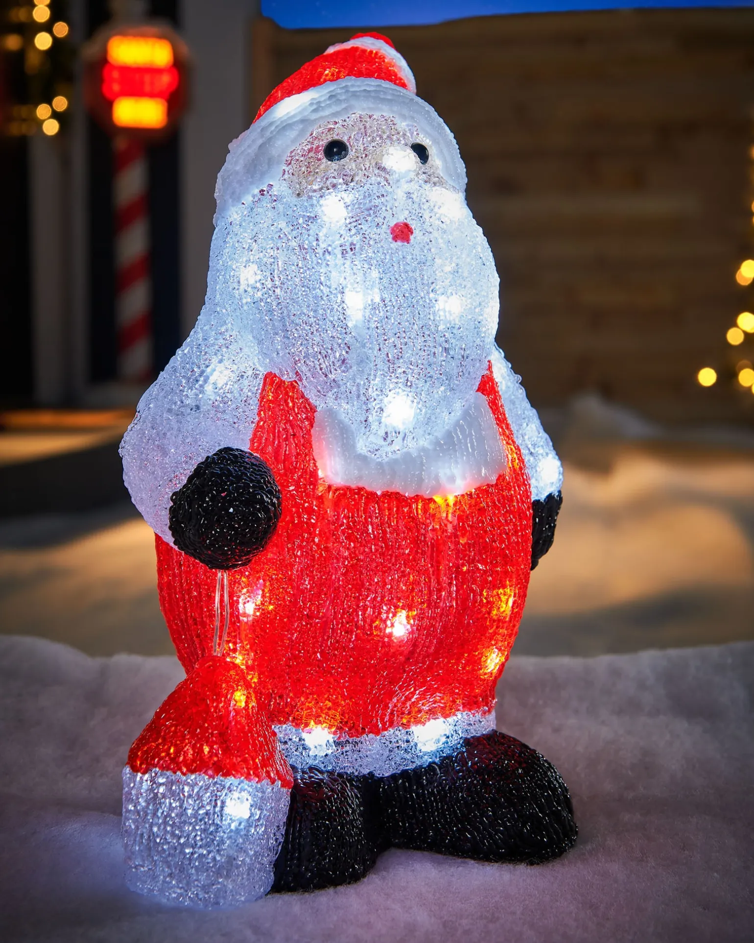 Pre-Lit Acrylic Santa With Lantern, 35 Cm