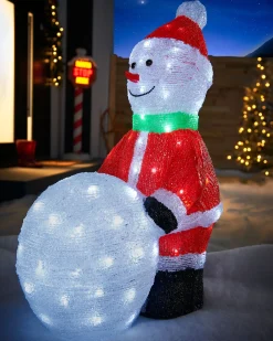 Pre-Lit Acrylic Snowman With Snowball, 60 Cm