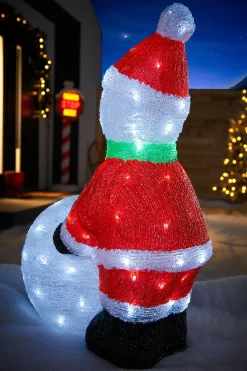 Pre-Lit Acrylic Snowman With Snowball, 60 Cm
