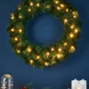 Pre-Lit Alberta Spruce Wreath, 60 Cm