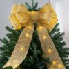 Pre-Lit Bow Tree Topper, Gold, 60 Cm