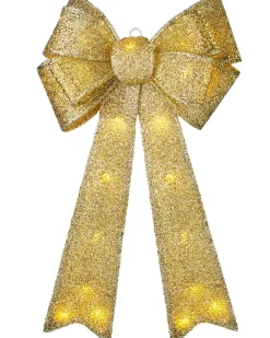Pre-Lit Bow Tree Topper, Gold, 60 Cm