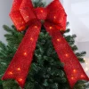Pre-Lit Bow Tree Topper, Red, 60 Cm