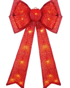 Pre-Lit Bow Tree Topper, Red, 60 Cm