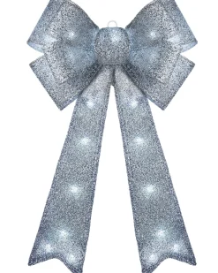 Pre-Lit Bow Tree Topper, Silver, 60 Cm