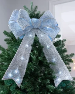 Pre-Lit Bow Tree Topper, Silver, 60 Cm