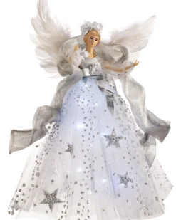 Pre-Lit Christmas Angel Tree Topper, White, 43 Cm
