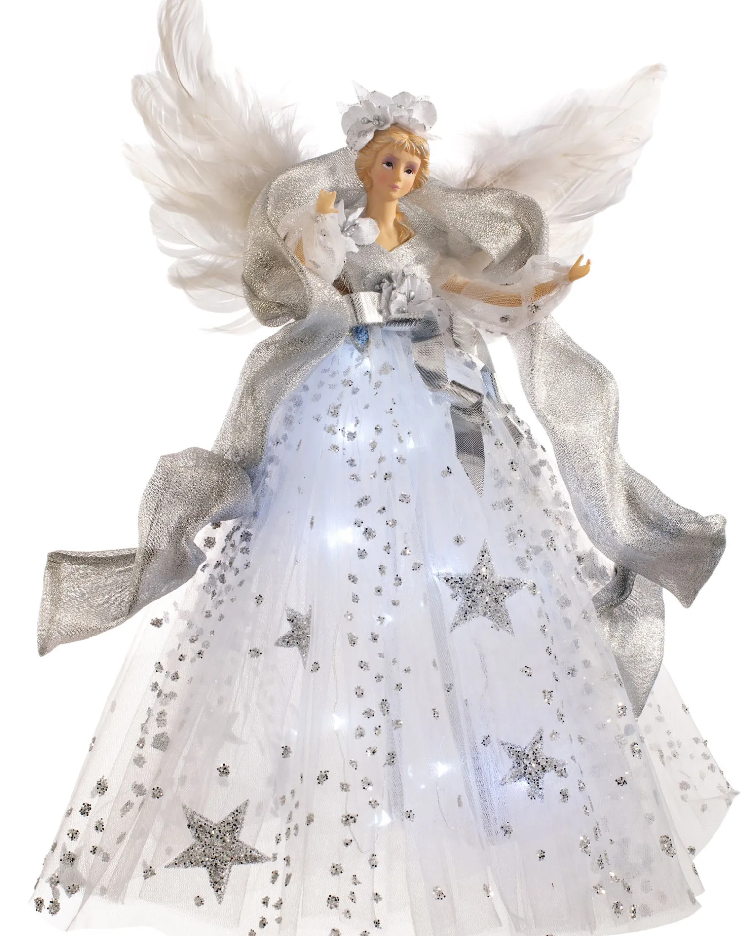 Pre-Lit Christmas Angel Tree Topper, White, 43 Cm