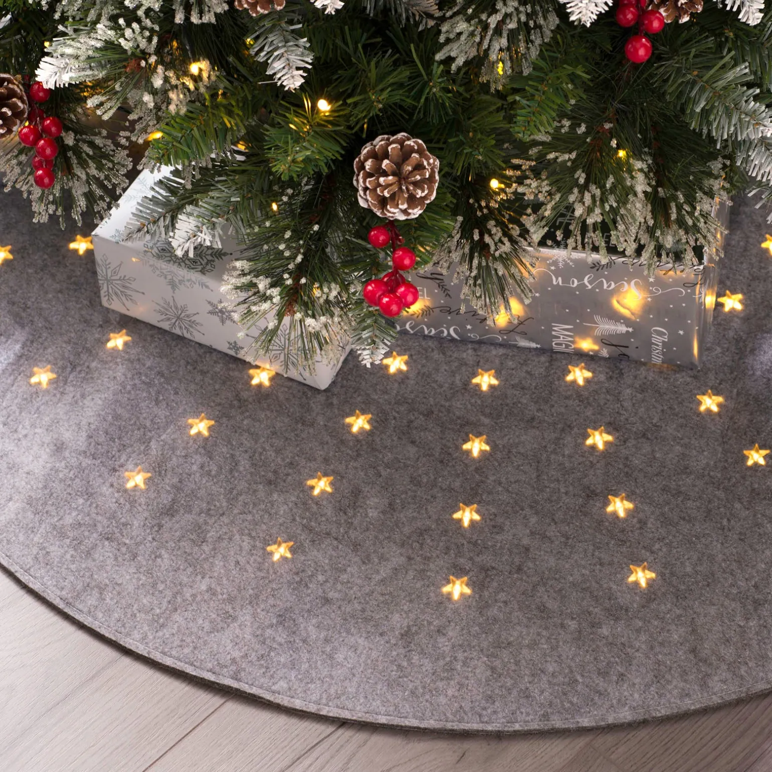 Pre-Lit Christmas Tree Mat, Grey, 98 Cm