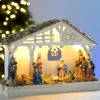 Pre-Lit Christmas Wooden Nativity Scene, 26 Cm