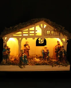 Pre-Lit Christmas Wooden Nativity Scene, 26 Cm