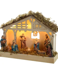 Pre-Lit Christmas Wooden Nativity Scene, 26 Cm