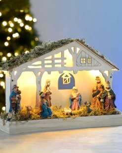 Pre-Lit Christmas Wooden Nativity Scene, 26 Cm