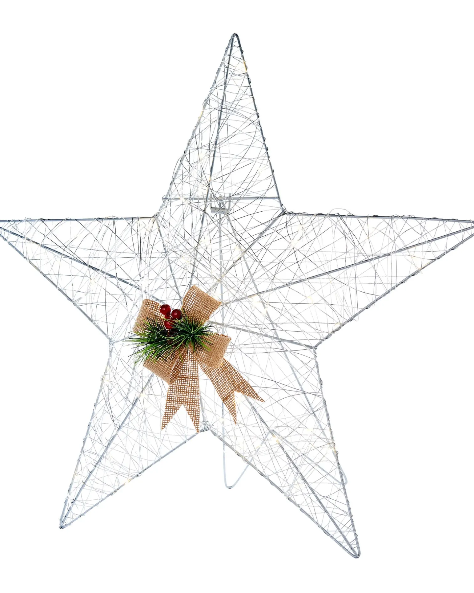Pre-Lit 2D Metal Star, Silver, 60 Cm