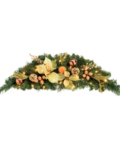 Pre-Lit Decorated Arch Garland With 20 Warm White LEDs, Copper/Gold, 3 Ft