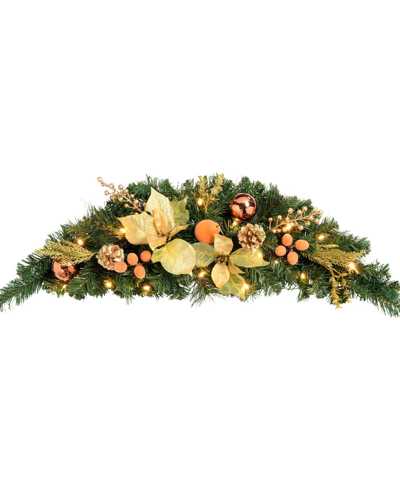 Pre-Lit Decorated Arch Garland With 20 Warm White LEDs, Copper/Gold, 3 Ft