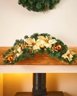 Pre-Lit Decorated Arch Garland With 20 Warm White LEDs, Copper/Gold, 3 Ft