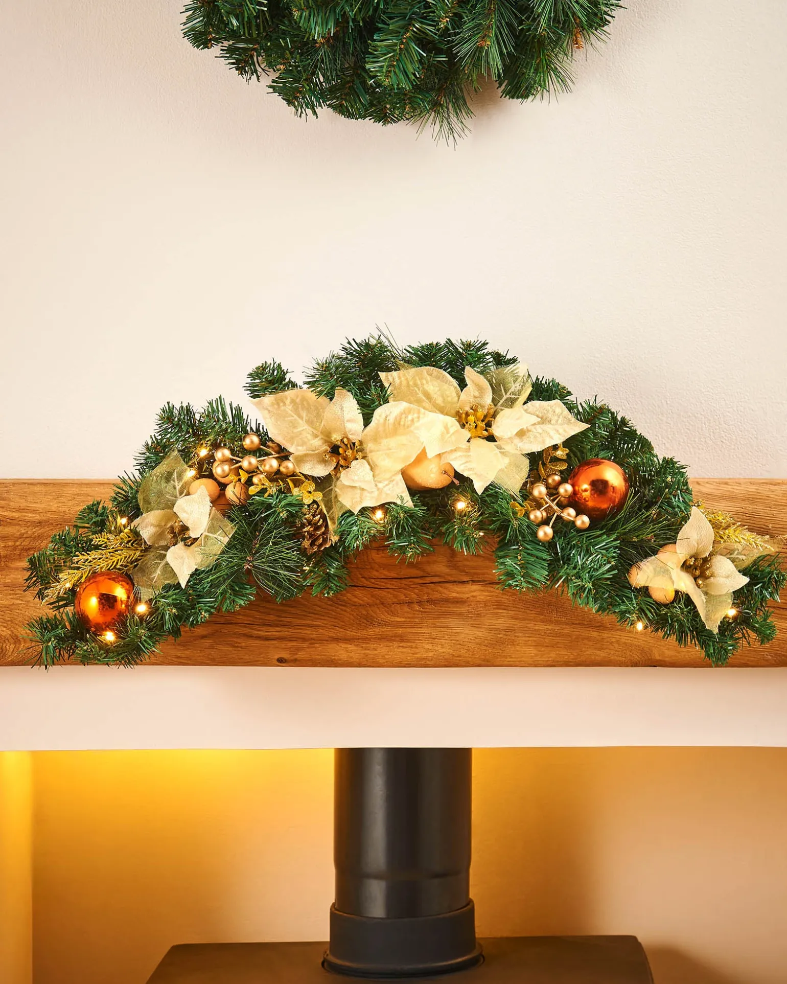 Pre-Lit Decorated Arch Garland With 20 Warm White LEDs, Copper/Gold, 3 Ft