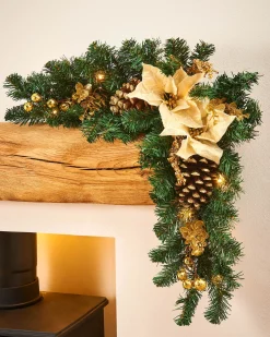 Pre-Lit Decorated Arch Garland, Cream/Gold, 3 Ft