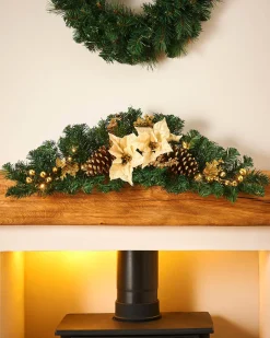 Pre-Lit Decorated Arch Garland, Cream/Gold, 3 Ft
