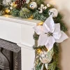 Pre-Lit Decorated Frosted Garland, White/Silver, 9 Ft