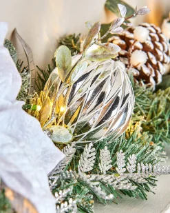 Pre-Lit Decorated Frosted Garland, White/Silver, 9 Ft