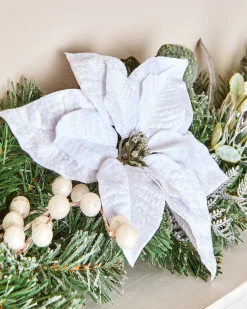 Pre-Lit Decorated Frosted Garland, White/Silver, 9 Ft