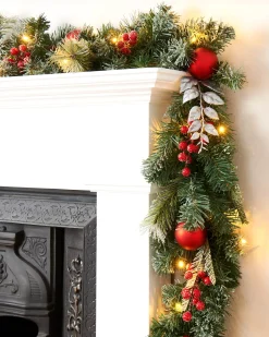 Pre-Lit Decorated Frosted Garland, 9ft