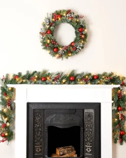 Pre-Lit Decorated Frosted Garland, 9ft