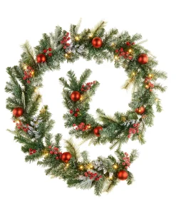 Pre-Lit Decorated Frosted Garland, 9ft