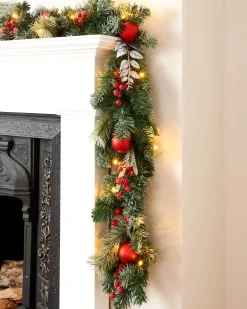 Pre-Lit Decorated Frosted Garland, 9ft