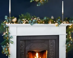 Pre-Lit Decorated Garland, Berries & Eucalyptuses, 9 Ft