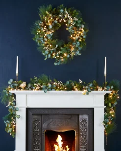 Pre-Lit Decorated Garland, Berries & Eucalyptuses, 9 Ft