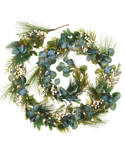 Pre-Lit Decorated Garland, Berries & Eucalyptuses, 9 Ft