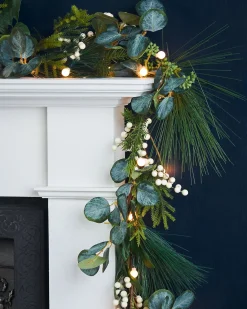 Pre-Lit Decorated Garland, Berries & Eucalyptuses, 9 Ft