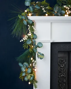 Pre-Lit Decorated Garland, Berries & Eucalyptuses, 9 Ft