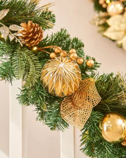 Pre-Lit Decorated Garland, Cream/Gold, 9 Ft