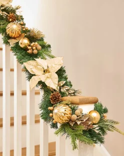 Pre-Lit Decorated Garland, Cream/Gold, 9 Ft
