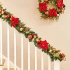 Pre-Lit Decorated Garland, Red/Gold, 9 Ft