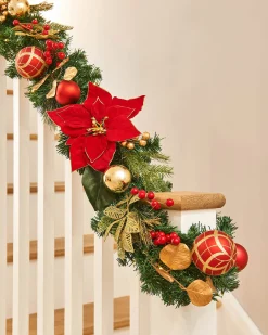 Pre-Lit Decorated Garland, Red/Gold, 9 Ft
