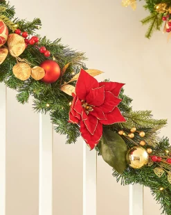 Pre-Lit Decorated Garland, Red/Gold, 9 Ft