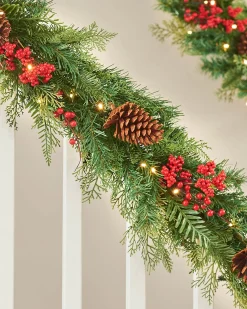 Pre-Lit Decorated Garland, Pinecones & Berries, 9 Ft